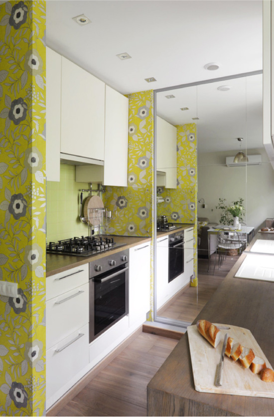 Yellow and white kitchen