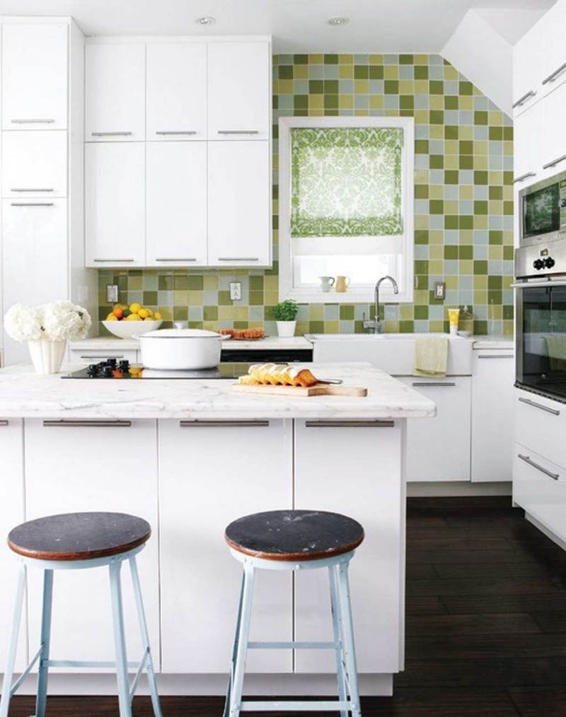 White kitchen with olive accents