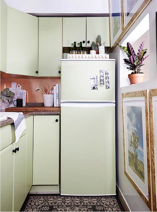 Design a small kitchen in olive colors