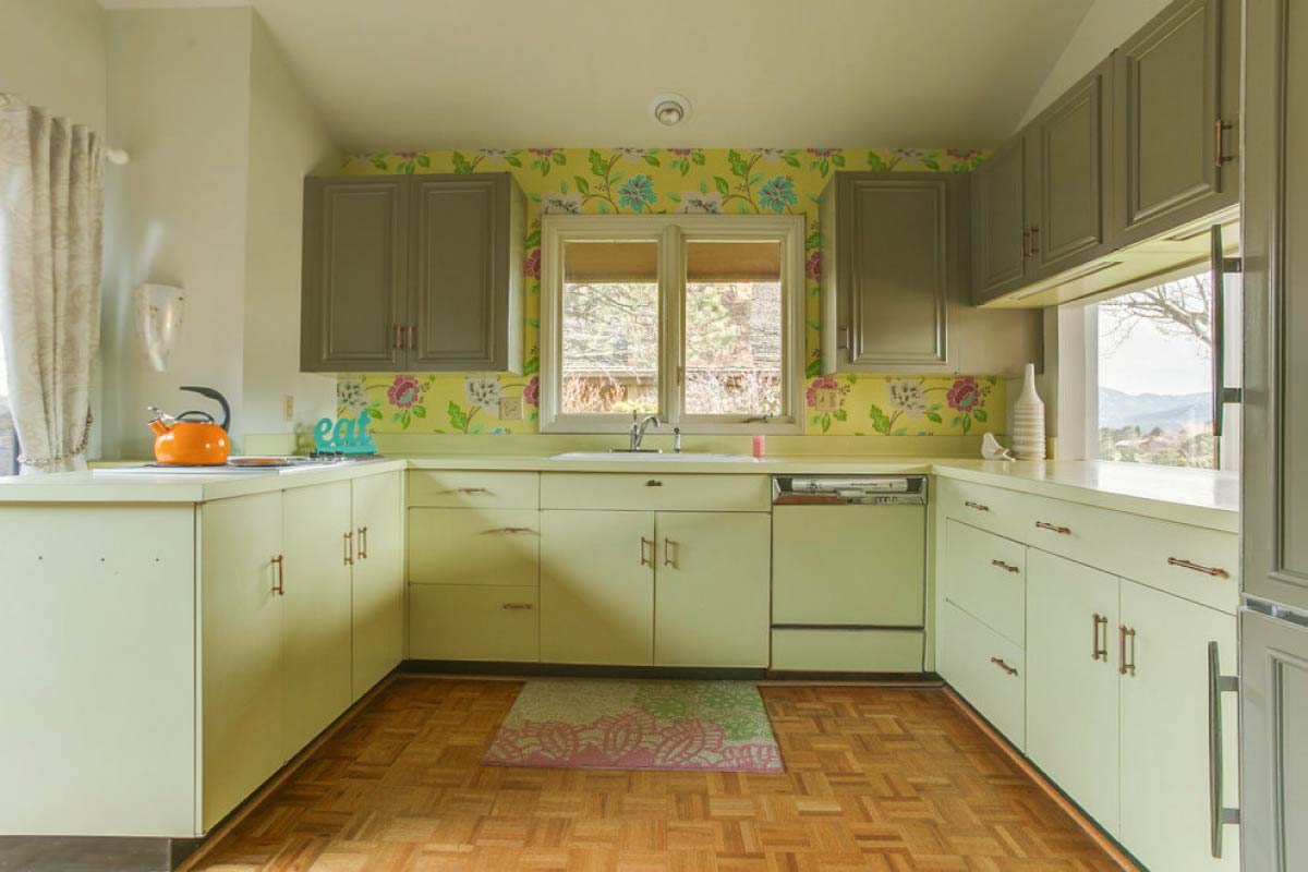 Monochrome kitchen in olive colors