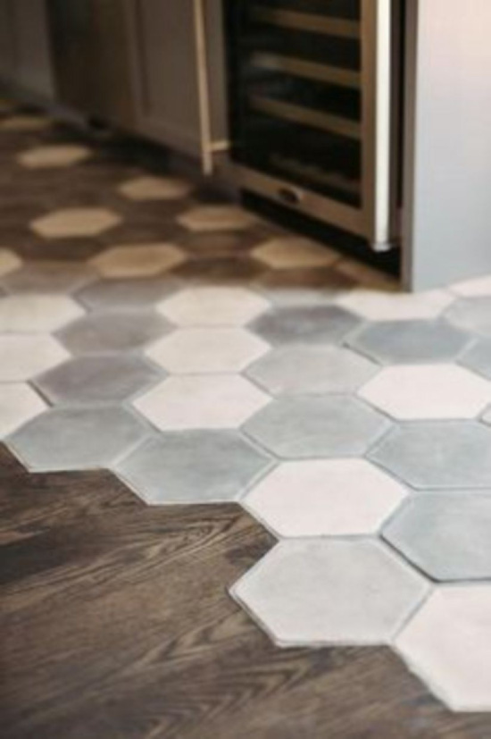 Tile grout at the junction between tile and laminate