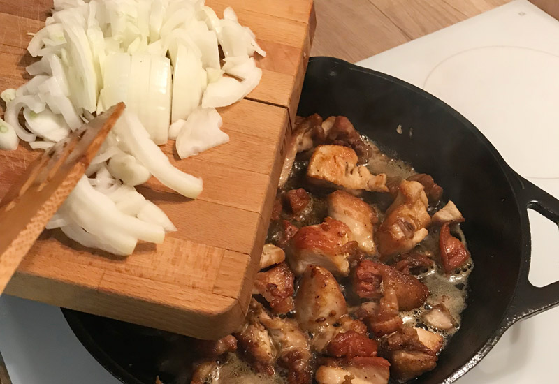 Cooking chicken pilaf